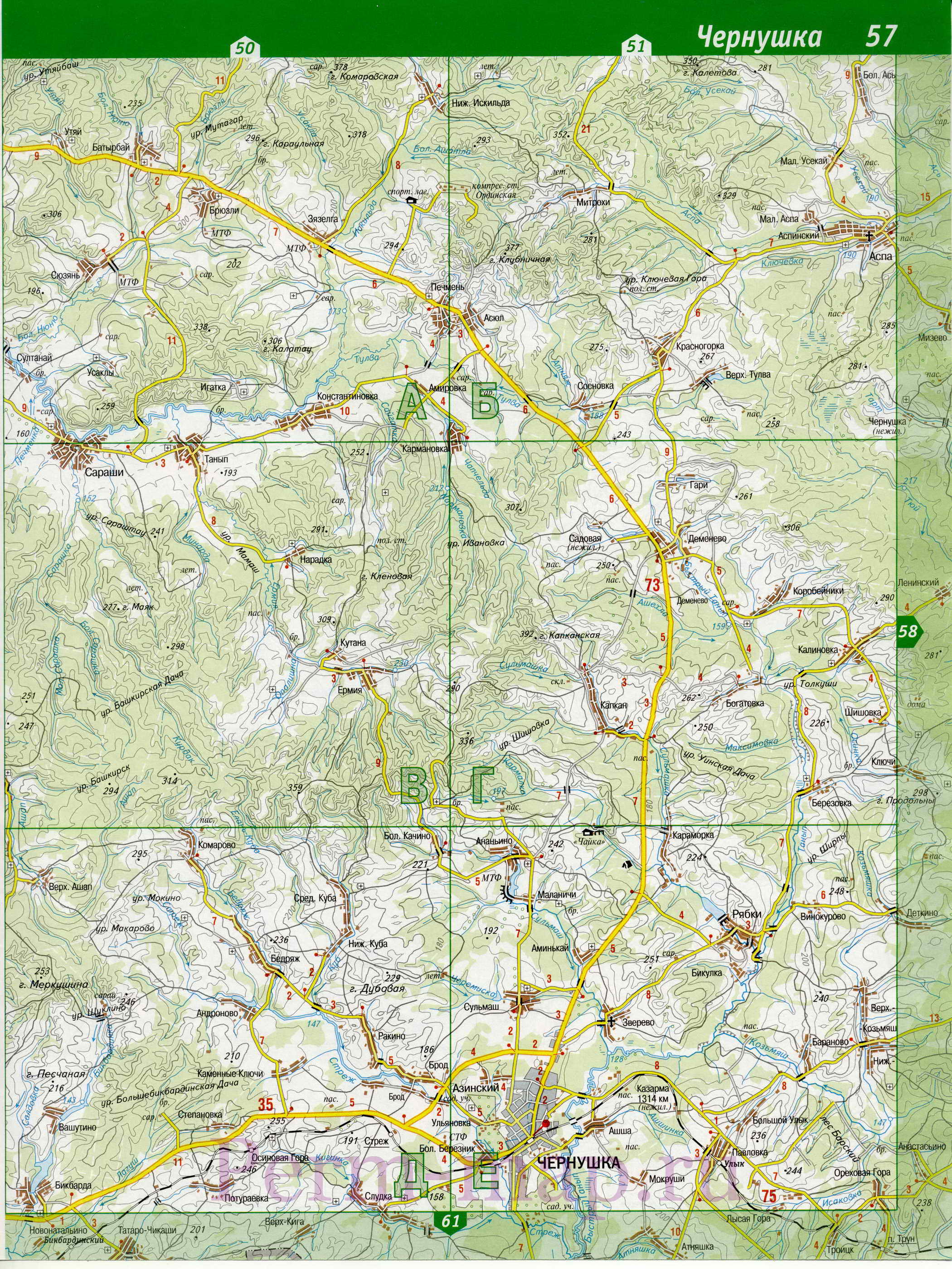 Бардымский район Пермского края - карта автодорог. Подробная карта Бардымского района, B0 - 