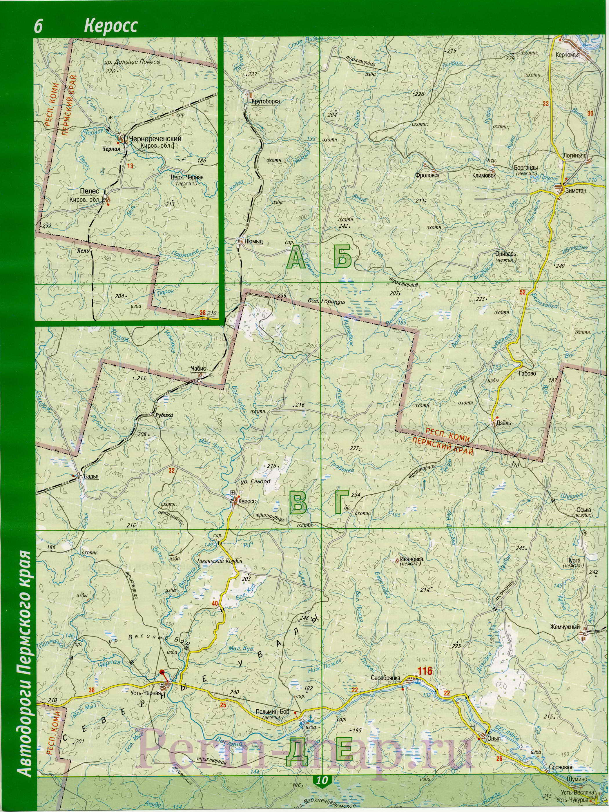 Гайнский район Коми-Пермяцкого автономного округа - топографическая карта. карта Гайнского района, A0 - 