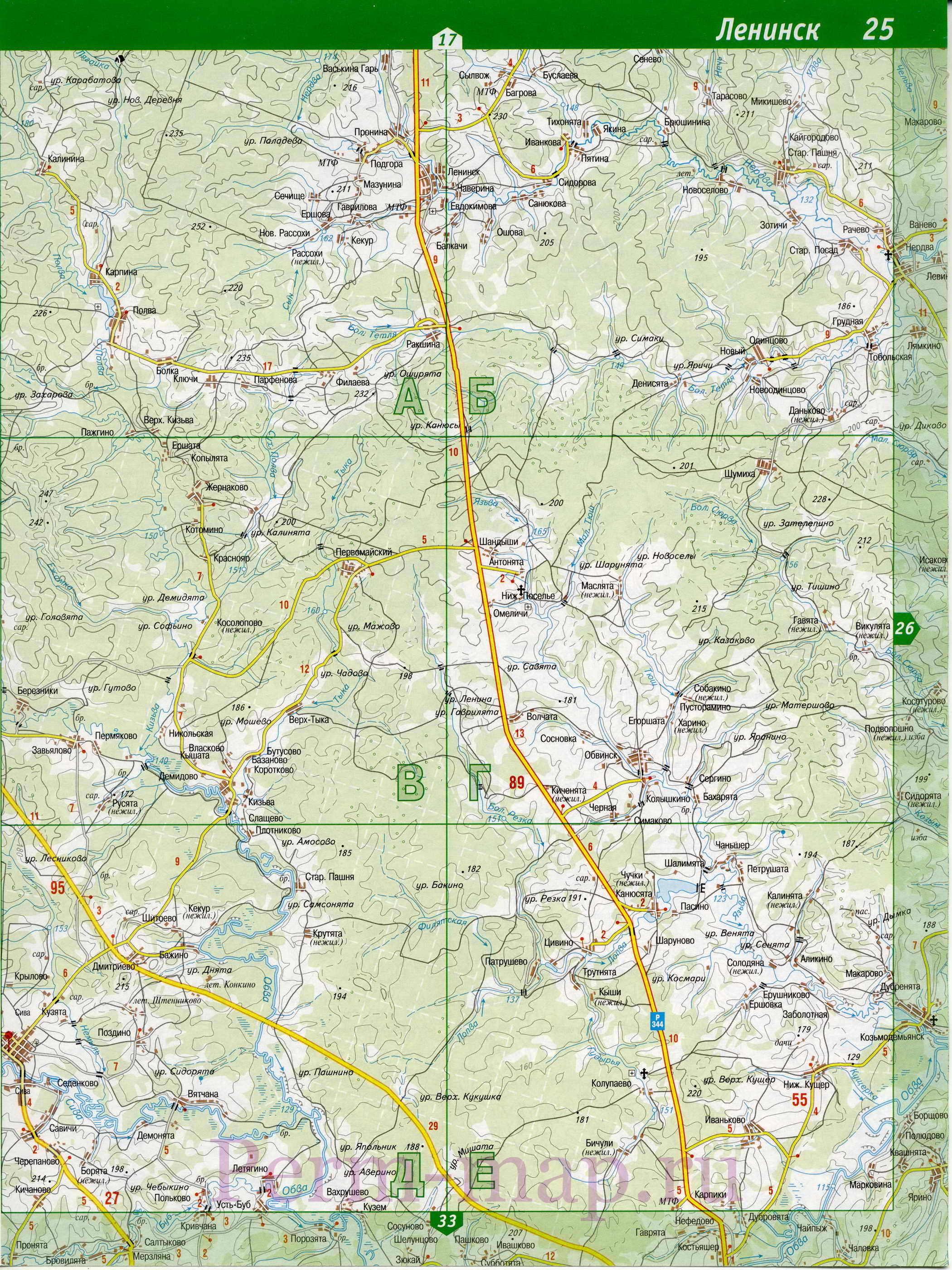 Сивинский район на карте Пермского края. Подробная карта автомобильных дорог Сивинского района, B0 - 