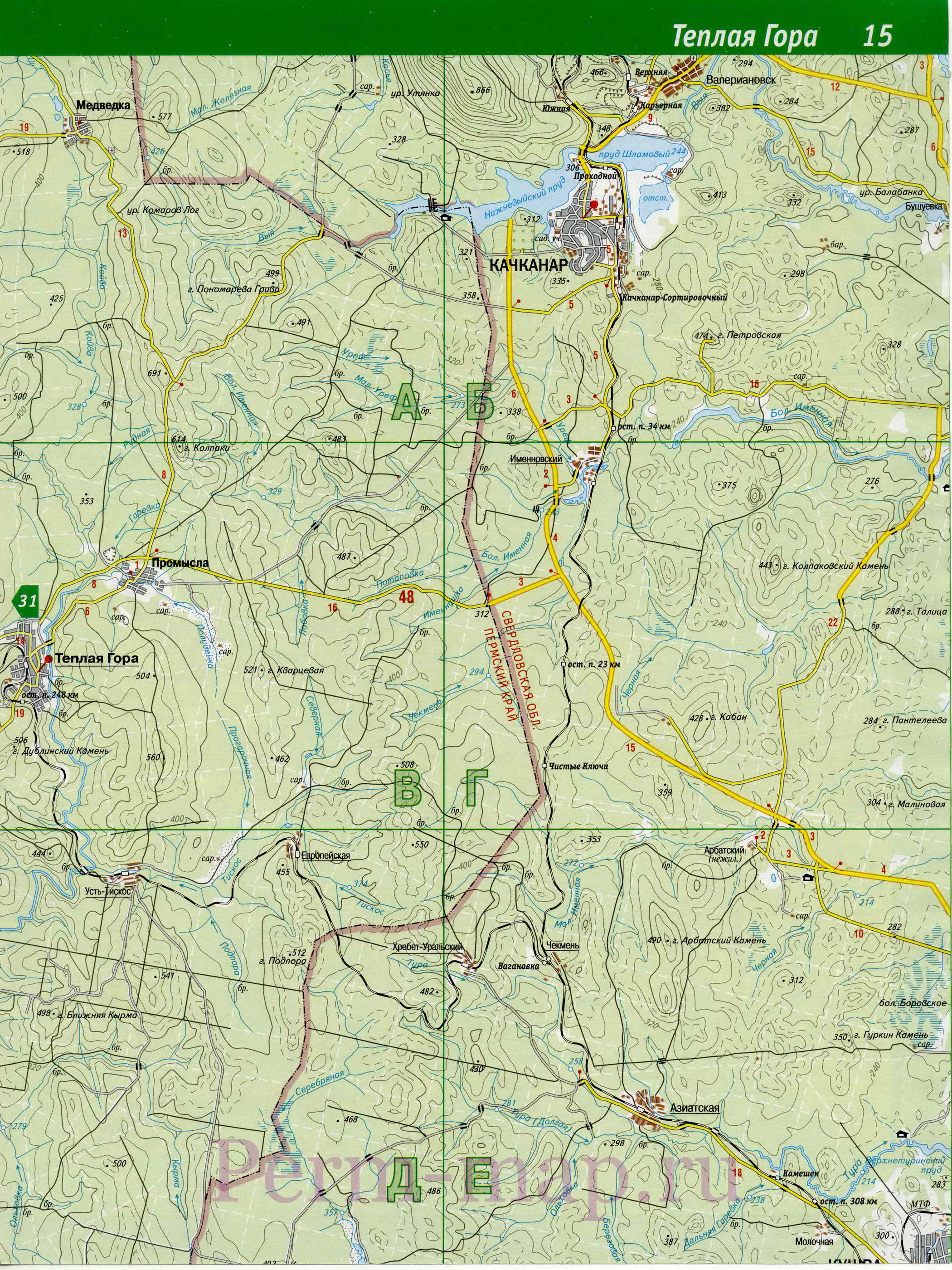 Горнозаводский район на карте. Автомобильная карта Горнозаводского района, Пермский край, C1 - 