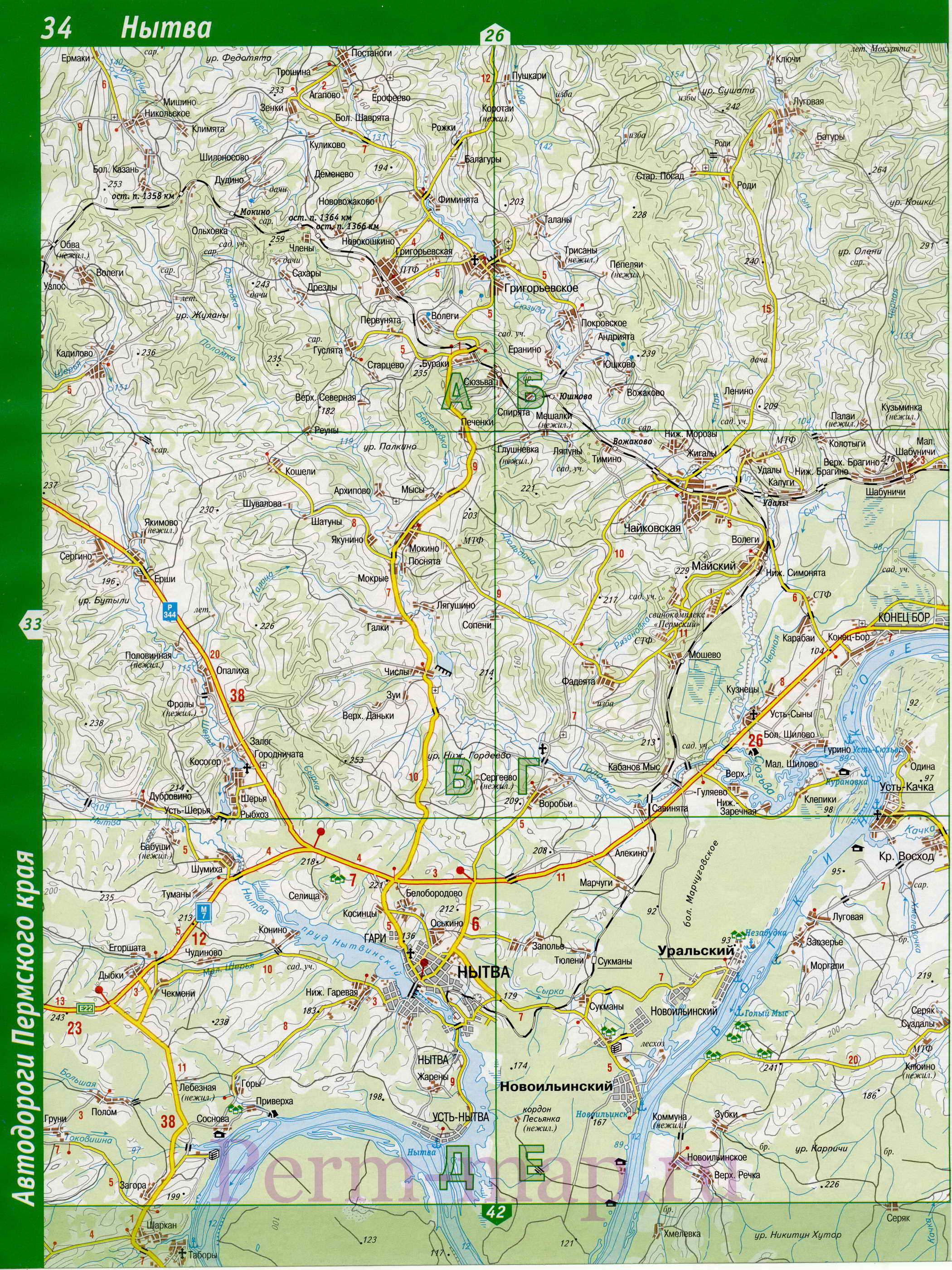 Карагайский район - автомобильная карта. Подробная карта дорог Карагайского района, Пермский край, B1 - 