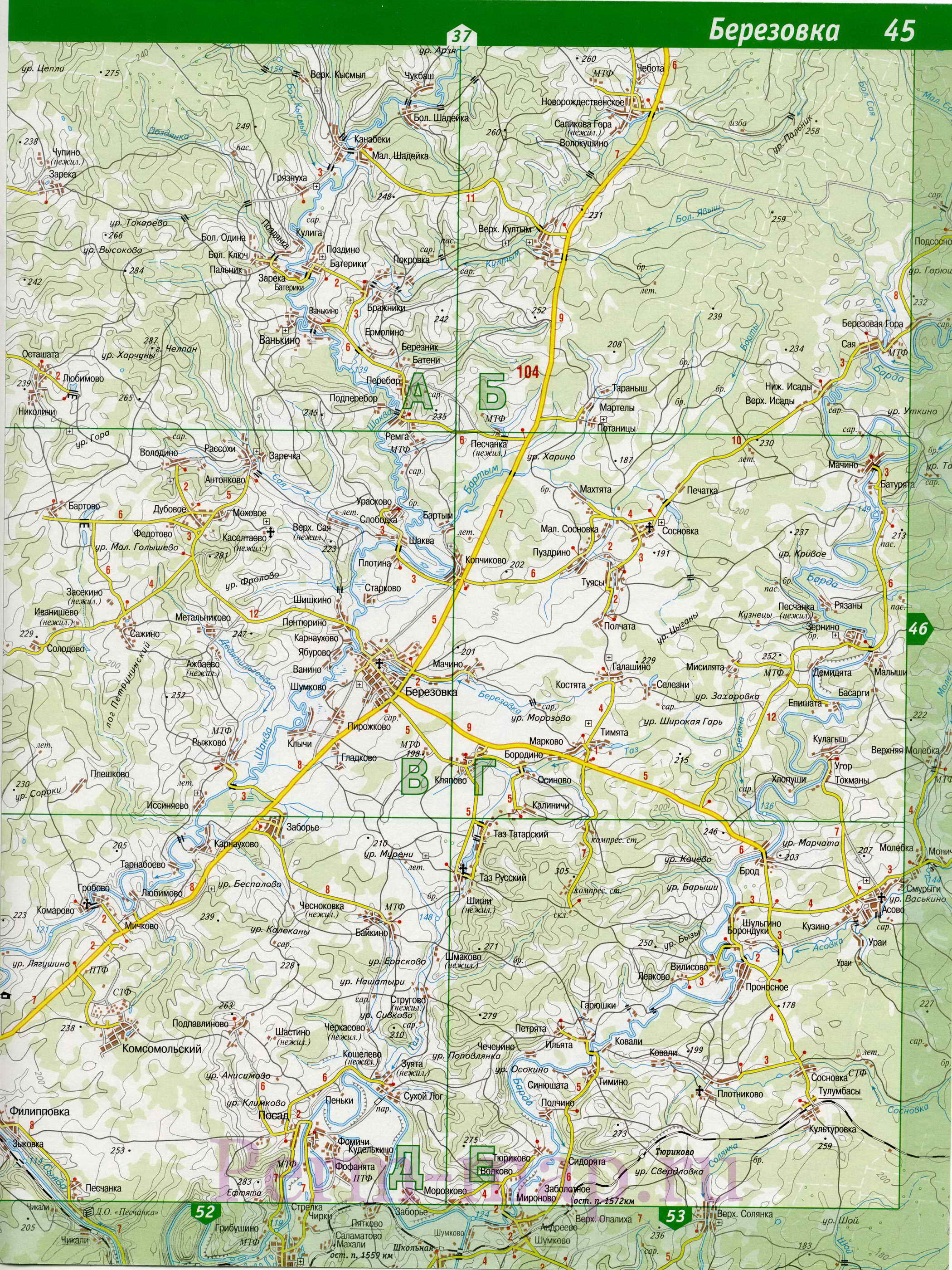 Лысьвенский район - топографическая карта. Подробная крупномасштабная карта Лысьвенского района, A1 - 