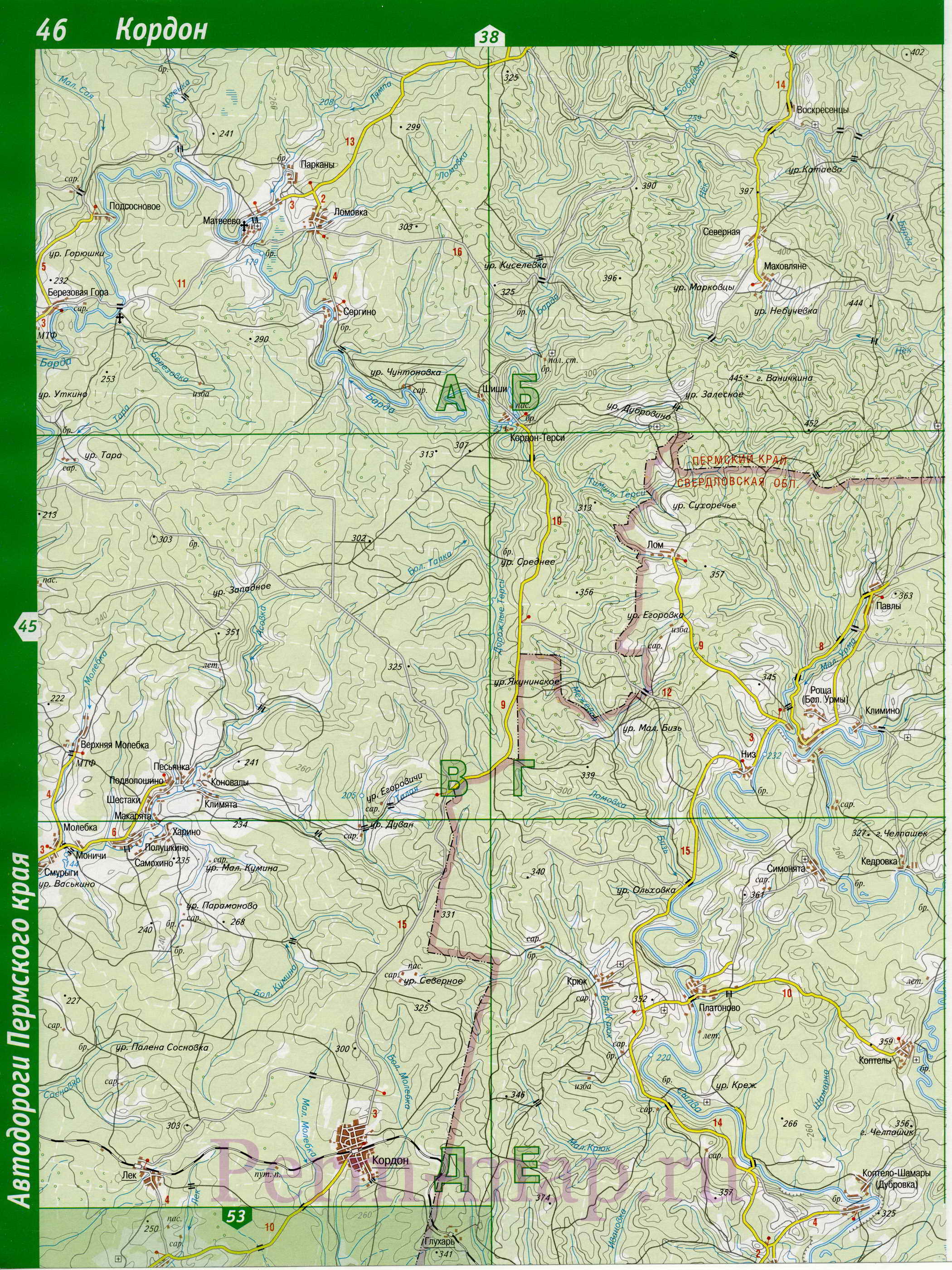 Лысьвенский район - топографическая карта. Подробная крупномасштабная карта Лысьвенского района, B1 - 