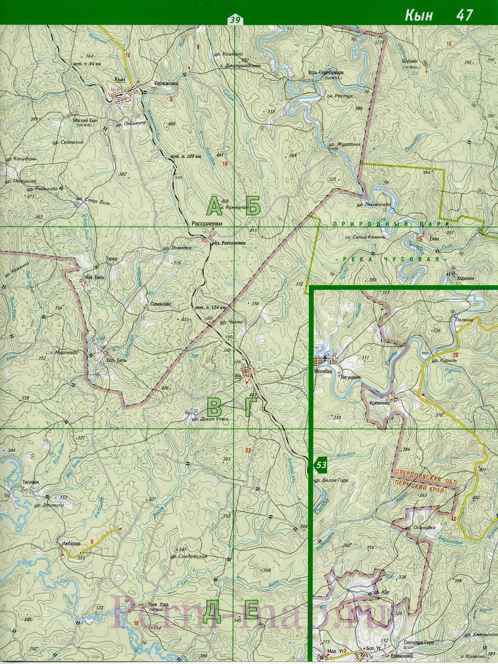 Лысьвенский район - топографическая карта. Подробная крупномасштабная карта Лысьвенского района, C1 - 